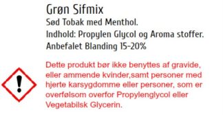 Grøn Sifmix, med smag af tobak og menthol.